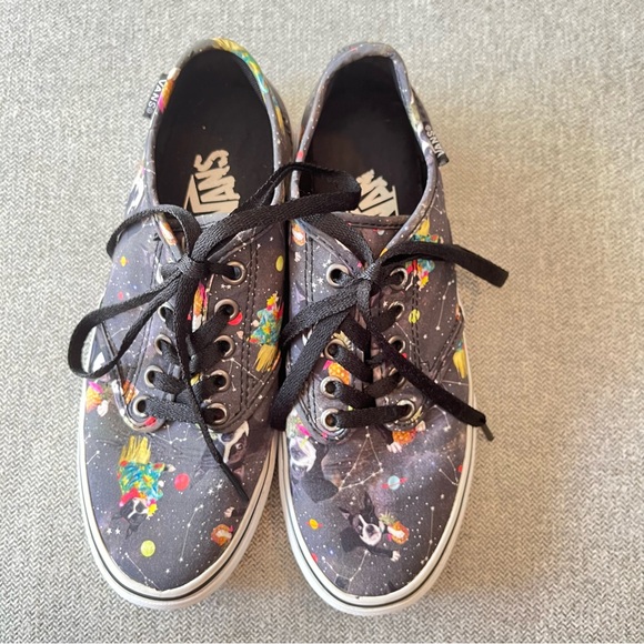 Vans Off the Wall Tennis Shoes Dog Print Boston Terrier in Space Galaxy Sz 6 - Picture 2 of 8